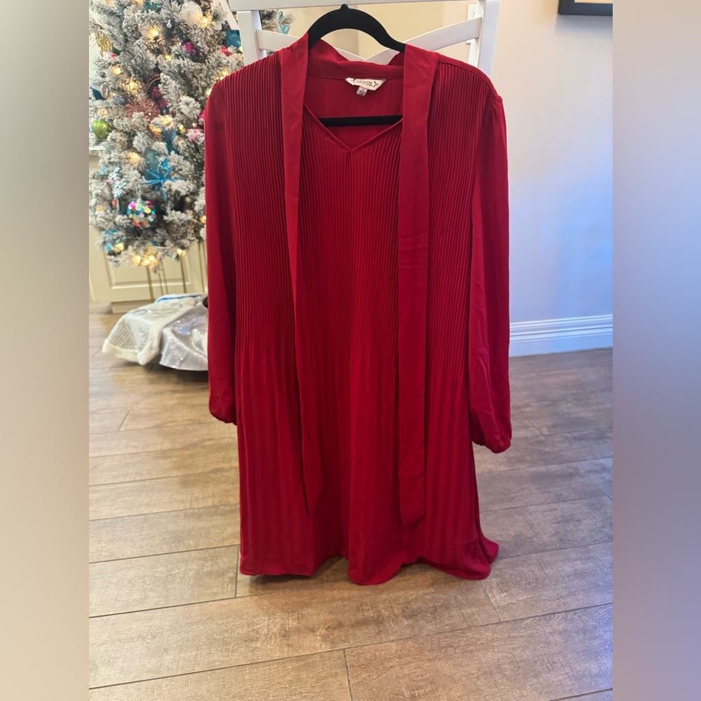 Nanette Lepore Red Pleated Dress with Tie Neck